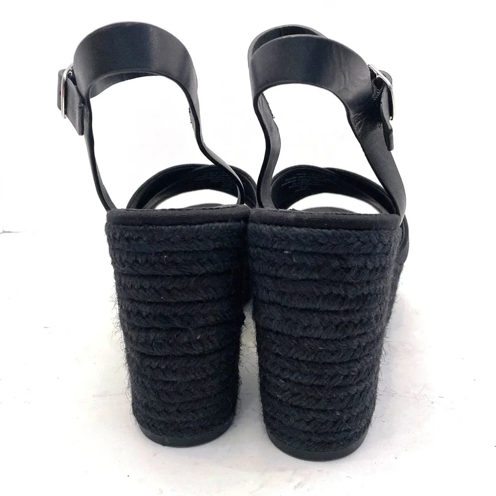 J.Crew Platform Sandals Womens 9.5 Black Espadrille High Heel Fabric Leather‎